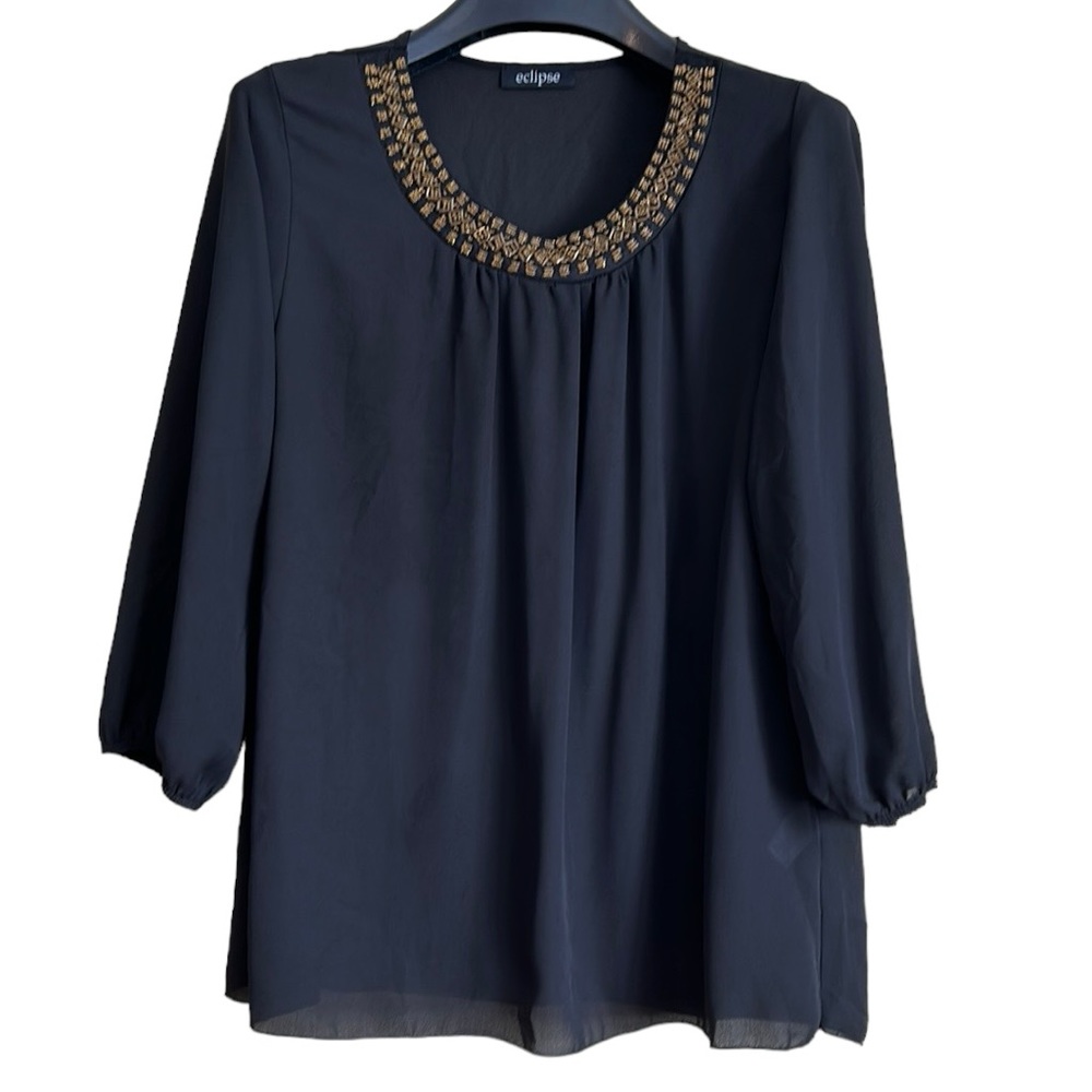 Eclipse‎ women’s blouse sheer gold tone beads medium